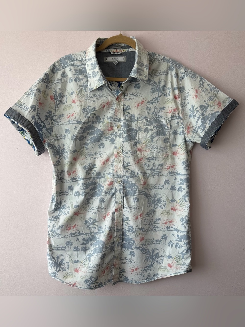 pistil Men's Short-Sleeve Tropical Print Shirt - Light Gray & Cream